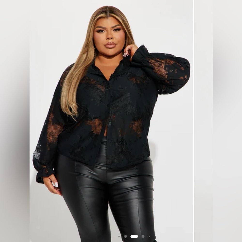 Fashion Nova Black Sheer Lace Blouse